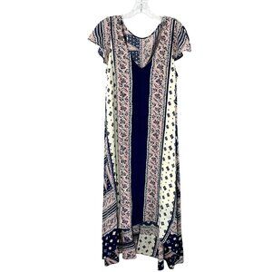 Maeve Dress Women‎ M Multicolor High Low V-Neck Flutter Sleeve Sumertide Midi